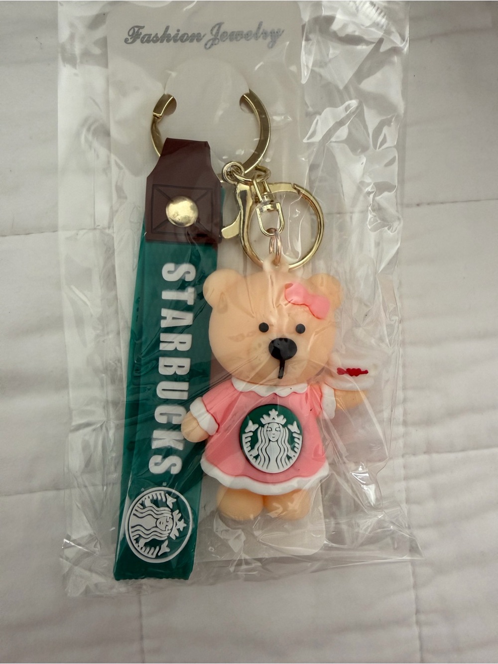 STARBUCKS Keychain Charms - bear with pink dress